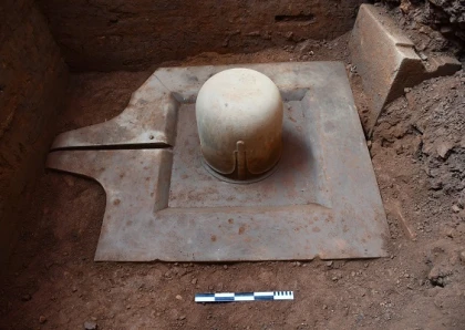 Biggest - ever monolithic set of nine century Linga-yoni altar found in My Son Sanctuary, Viet Nam
